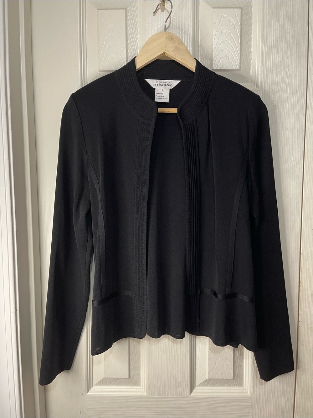 Exclusively Misook Black Open Front Minimalist Knit Career Wear Cardigan Small
